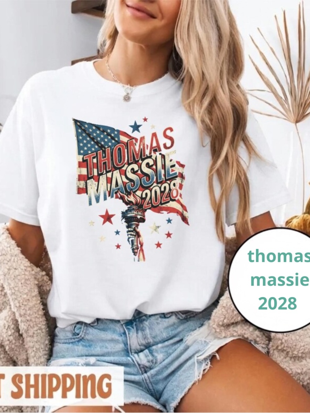 Gildan White 'Thomas Massie 2028' Graphic, Thomas Maddie For President